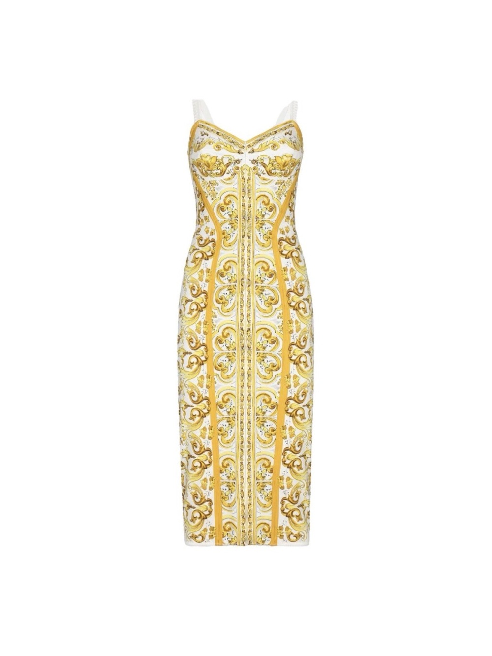 Dolce & Gabbana Yellow Majolica  Sweetheart Midi Dress 38 - Picture 2 of 4